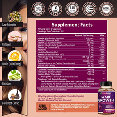 Rainbow Nutrients Hair Growth capsules close-up highlights convenient veggie capsules.
