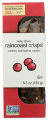 Raincoast Crisps Cranberry Hazelnut crisp in a resealable bag for fresh-snack versatility.