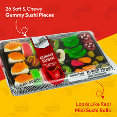 Raindrops Gummy Sushi Rolls close-up; chewy layers and fruity flavors shine.