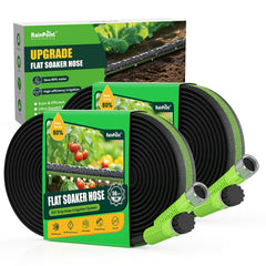 RAINPOINT flat soaker hose 100ft waters roots evenly for efficient irrigation.