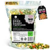 Ramen Bae Veggie Mix toppings bag showing colorful dried vegetables for instant flavor and convenience.