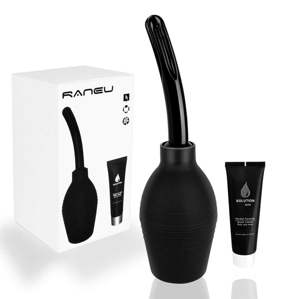 RANUE enema bulb kit with lube – black, soft-entry design for comfortable use.