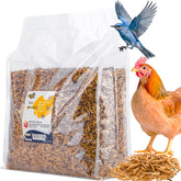 RANZ dried mealworms in a bag close-up for natural backyard chicken treats.