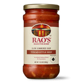 Raos Homemade Tuscan Beef Soup 16oz front view highlights premium ingredients for quick dinners.
