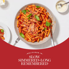 Close-up of Rao's vodka sauce with tomatoes, olive oil, garlic and basil