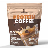 Rapid Fire Protein Coffee Hazelnut cup steaming for a convenient protein boost.