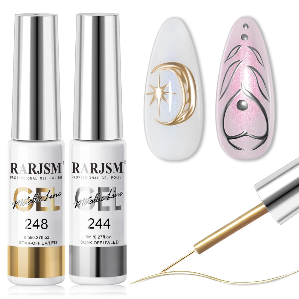 RARJSM silver metallic gel liner for sleek nail art and reflective accents.