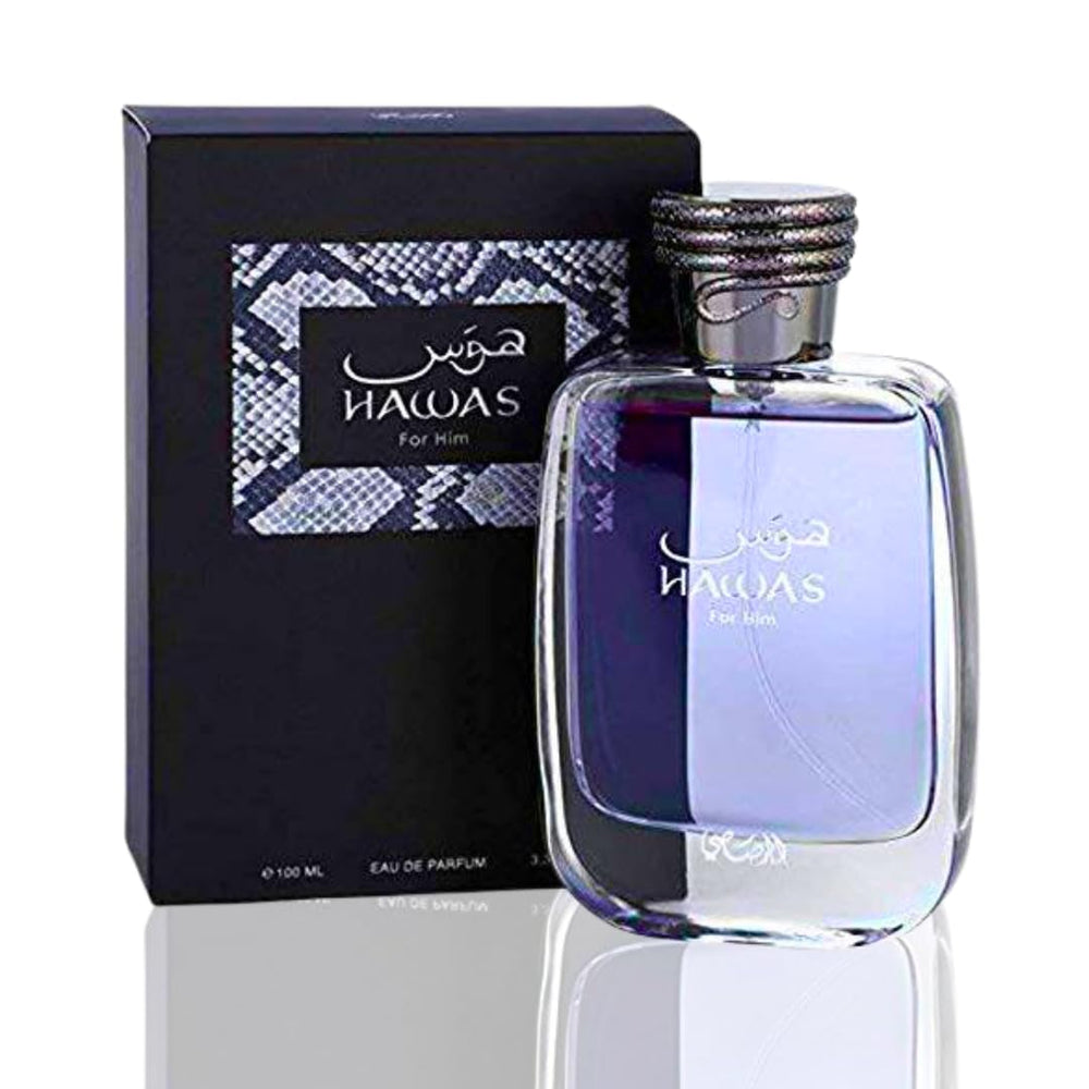 Rasasi Hawas for Him bottle front view showing premium masculine presence