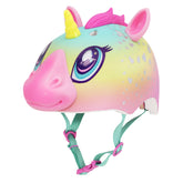 Raskullz Super Shimmer Corn helmet front view with unicorn horn for safer rides