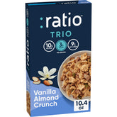 Ratio Trio Vanilla Almond Crunch cereal box showing keto-friendly breakfast option.