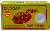 Rattlesnake oil soap packaging shows mineral herbal formula for gentle cleansing.