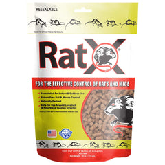 RatX 18oz bag of pellets for rodent control in homes and barns.