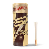 RAW Cones Classic 98 Special in a cylindrical container for easy transport and freshness.