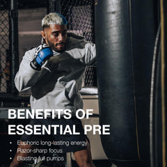 RAW Essential Pre-Workout powder being measured into a shaker for quick fueling.