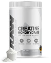 RAW Nutrition Creatine Monohydrate powder bottle for consistent training energy