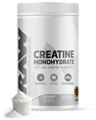 RAW Nutrition Creatine Monohydrate powder bottle for consistent training energy