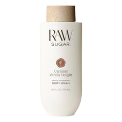 RAW SUGAR Body Wash Caramel Vanilla Delight bottle front with inviting scent for daily cleansing