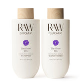 Raw Sugar Grow Pro shampoo bottle highlights vegan biotin for stronger hair
