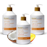 RAW SUGAR hand wash coconut mango bottle provides gentle cleansing and refreshment.