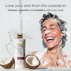 RAW SUGAR Pineapple Maqui Berry Reviver lather delivers hydrating, skin-softening daily cleansing.