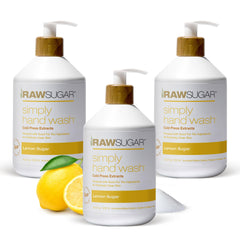 RAW SUGAR Simply Hand Wash lemon sugar bottle close-up for a refreshing kitchen cleanse.