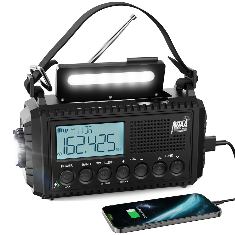 Raynic NOAA weather radio front view with compact emergency-ready design