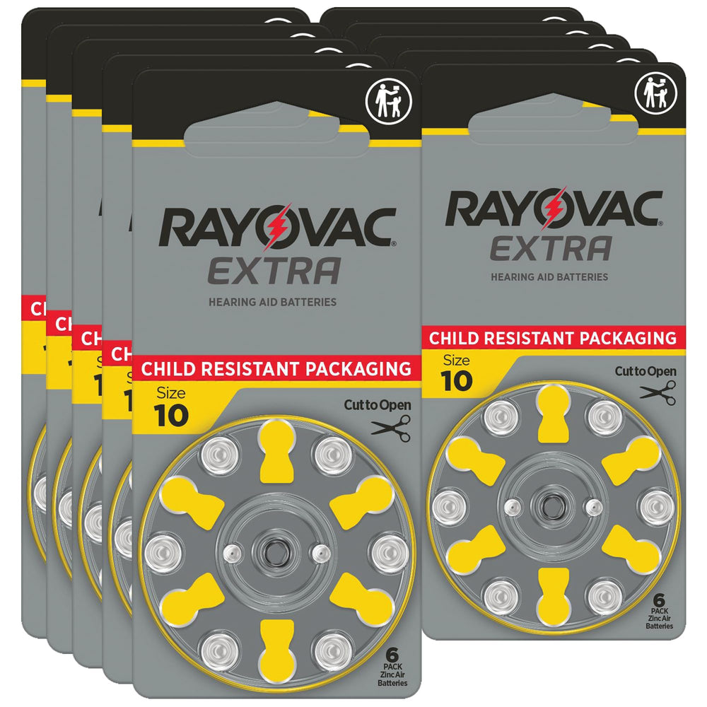 Rayovac Extra Size 10 pack front view with long-lasting power for everyday hearing aids.