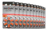 Rayovac Extra size 13 batteries in a box, designed for reliable hearing aid power.