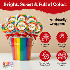 RBBZ Party Colorful Swirl Suckers Display, eye-catching dessert table centerpiece.