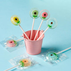 RBBZ Party Flower Candy Lollipops blue close-up, kid-friendly birthday treat option.