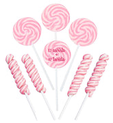 RBBZ Party pink candy swirl lollipops ready for a colorful candy buffet