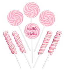 RBBZ Party pink candy swirl lollipops ready for a colorful candy buffet