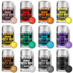 RBUGR edible luster dust in 12 colors for vibrant cake decoration without changing the flavor.