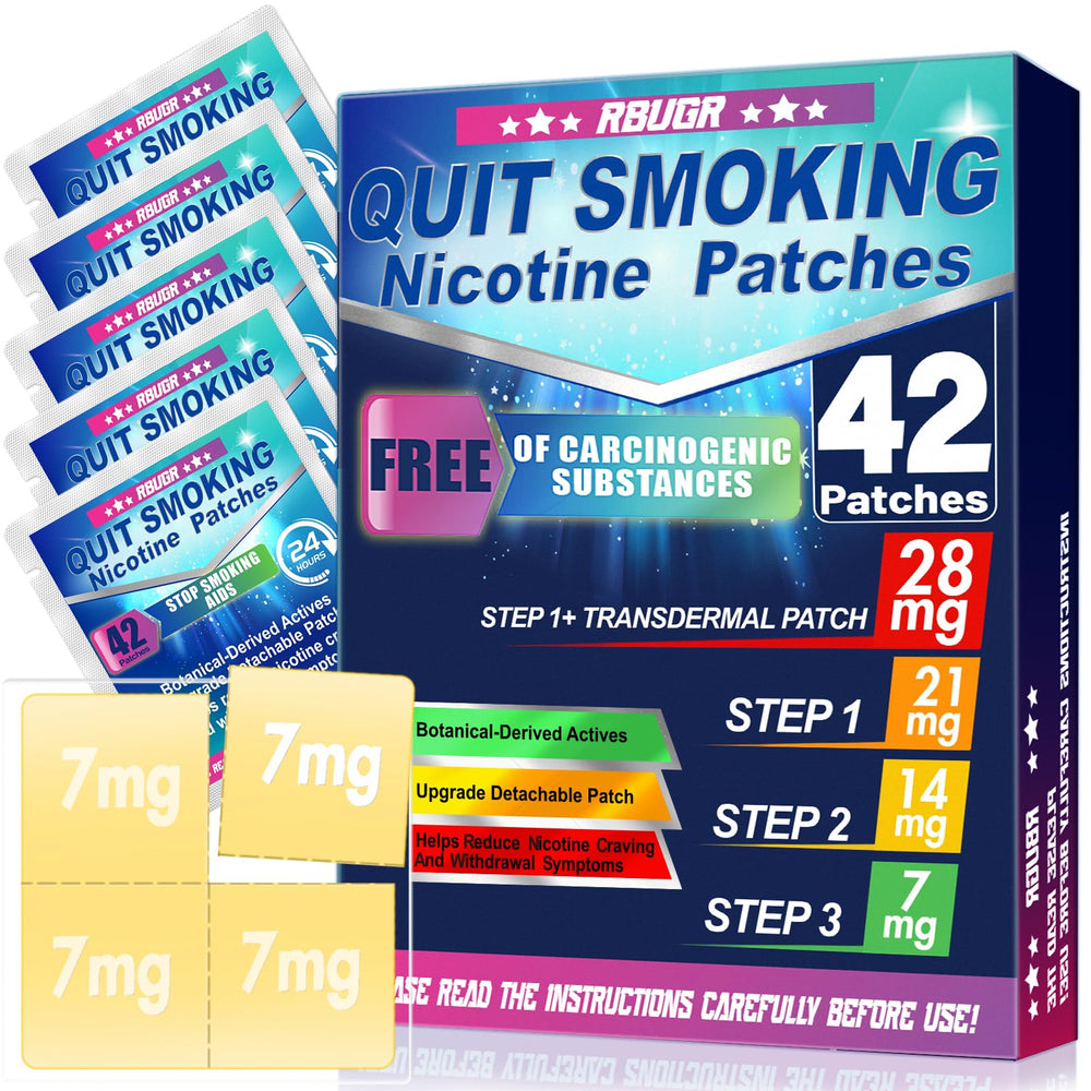 RBUGR nicotine patches 42-pack packaging shows bundle for flexible dosing.