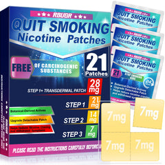 RBUGR nicotine patches Step 1+ 28mg pack front—discreet daily wear for cravings control.