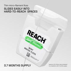 Reach Mint Waxed floss demonstrates easy glide during daily cleaning between teeth.