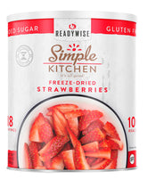 ReadyWise freeze-dried strawberries can displaying long shelf life for snacks.