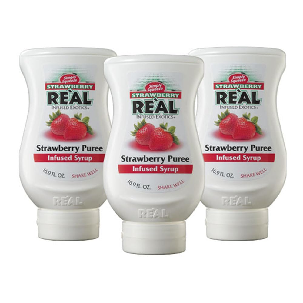 Reàl Infused Exotics Strawberry Syrup bottle front view for versatile drinks