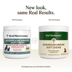 Real Mushrooms Immune Pet Chews dog serving demonstrates weight-based dosing for daily wellness