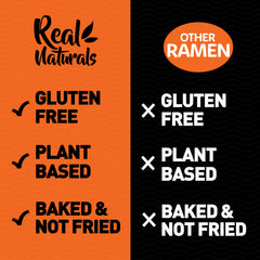 Real Naturals brown rice noodles highlight plant-based ingredients.