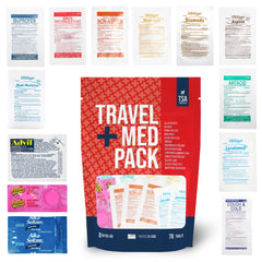 Real Vitamins travel medicine kit contents for on-the-go health care.