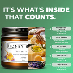 Ingredients spotlight: grass-fed tallow, raw honey, beeswax and olive oil by Really Good Blends.
