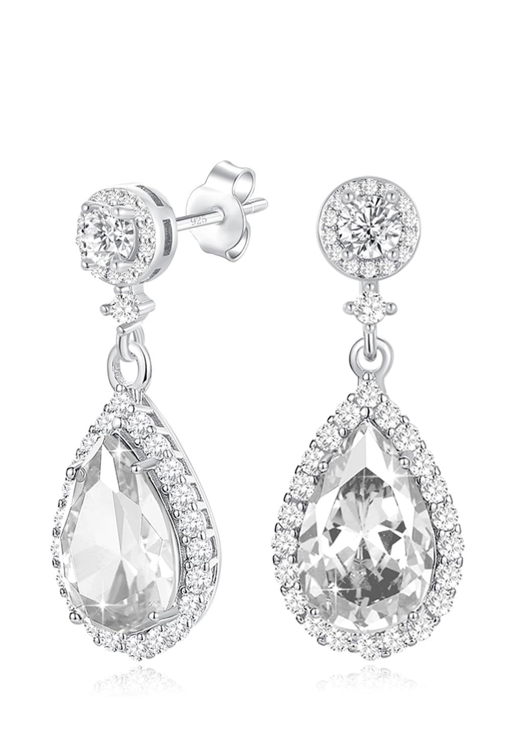 REASAYLL silver diamond teardrop earrings sparkle in motion, perfect for daily wear.