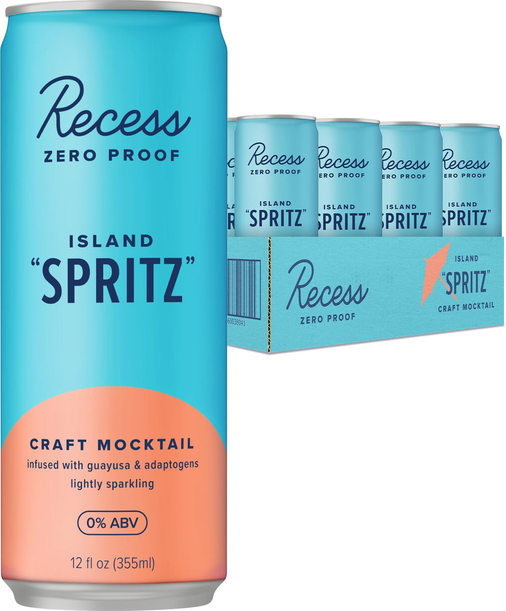 Recess Island Spritz bottle close-up—refreshing, alcohol-free moment for socializing.