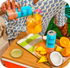Recess Island Spritz pineapple coconut flavor highlighted for a tropical mocktail.