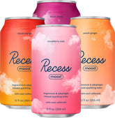 Recess Mood magnesium sparkling water bottle for relaxing moments.