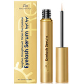 Recuren Plus eyelash serum bottle on white surface highlighting vegan formula for nourishing lashes.