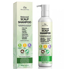 Recuren Plus shampoo bottle pour supports gentle cleansing for flaky scalps