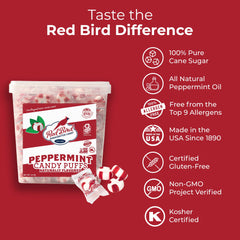 Red Bird Soft Peppermint Puffs closeup texture—melt-in-mouth peppermint experience.