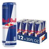 Red Bull 20oz can front view for sustained focus during study or work.